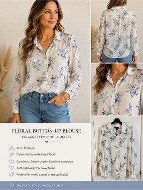 Banana Republic Floral Blouse - White and Blue